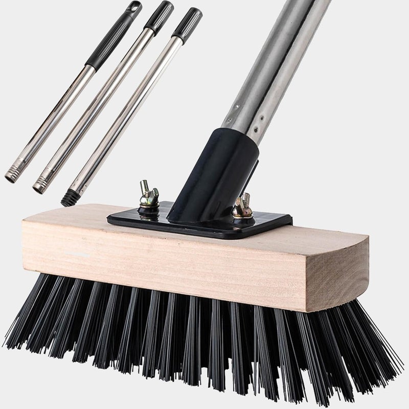 BSMstone Heavy Duty Push Broom Stiff Bristle Broom Brush with Solid Wood Broom Head Indoor Outdoor Floor Scrubber Brushes for Bathroom Bathtub Tile Floor Patio Swimming Pool - Image 1